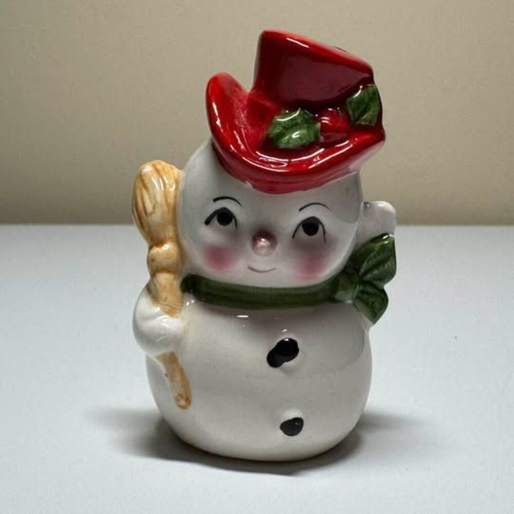 Vintage Made in Japan Snowman Figurine Mid-Century Christmas Holiday Decor